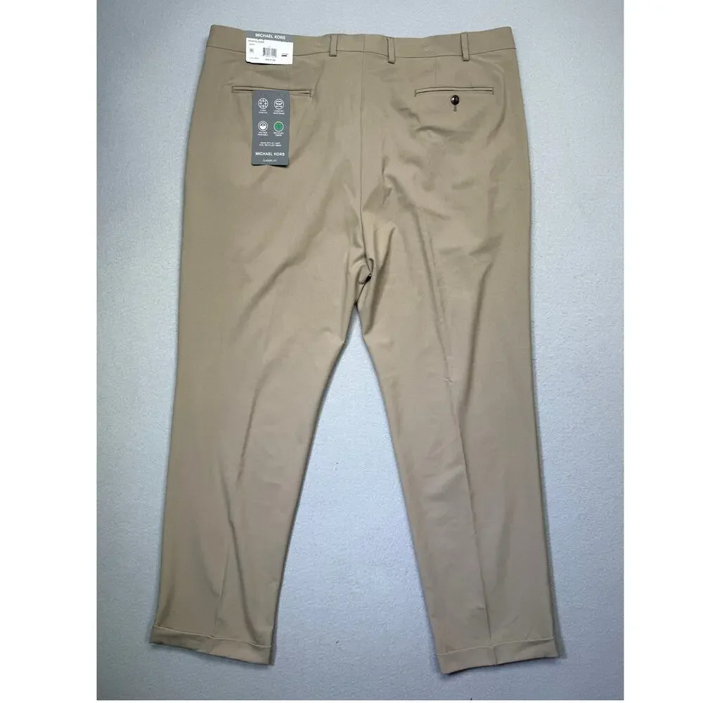 Michael Kors Men's Pleated Solid Classic Fit Pants Tan 40x32 $95